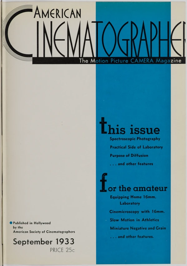 American Cinematographer - September 1933 Cover